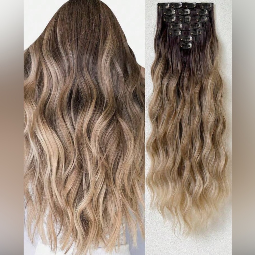 Human hair blend Beautiful Vanilla Blonde 💖Balayage Water Waves Hair Extensions